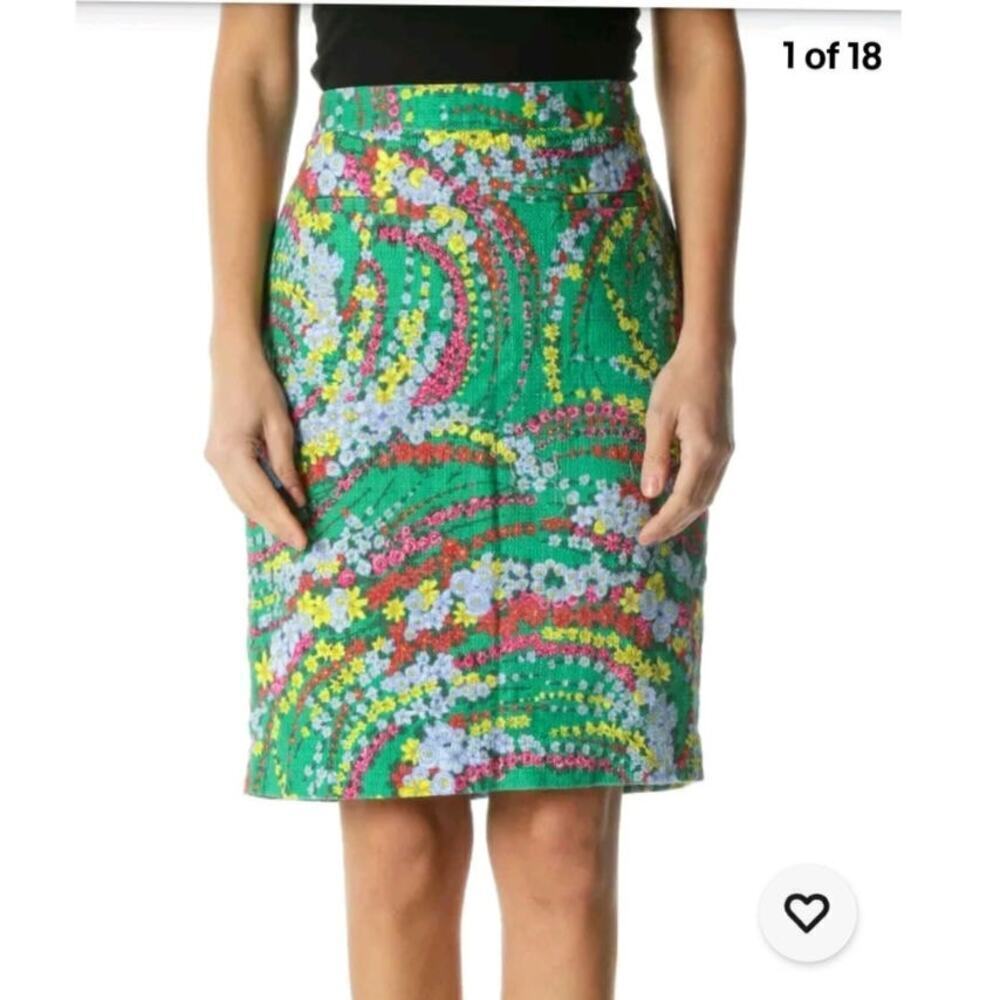Talbots Women's Green Floral Print Knee Length Lined Short Skirt Size 14 - Picture 2 of 7